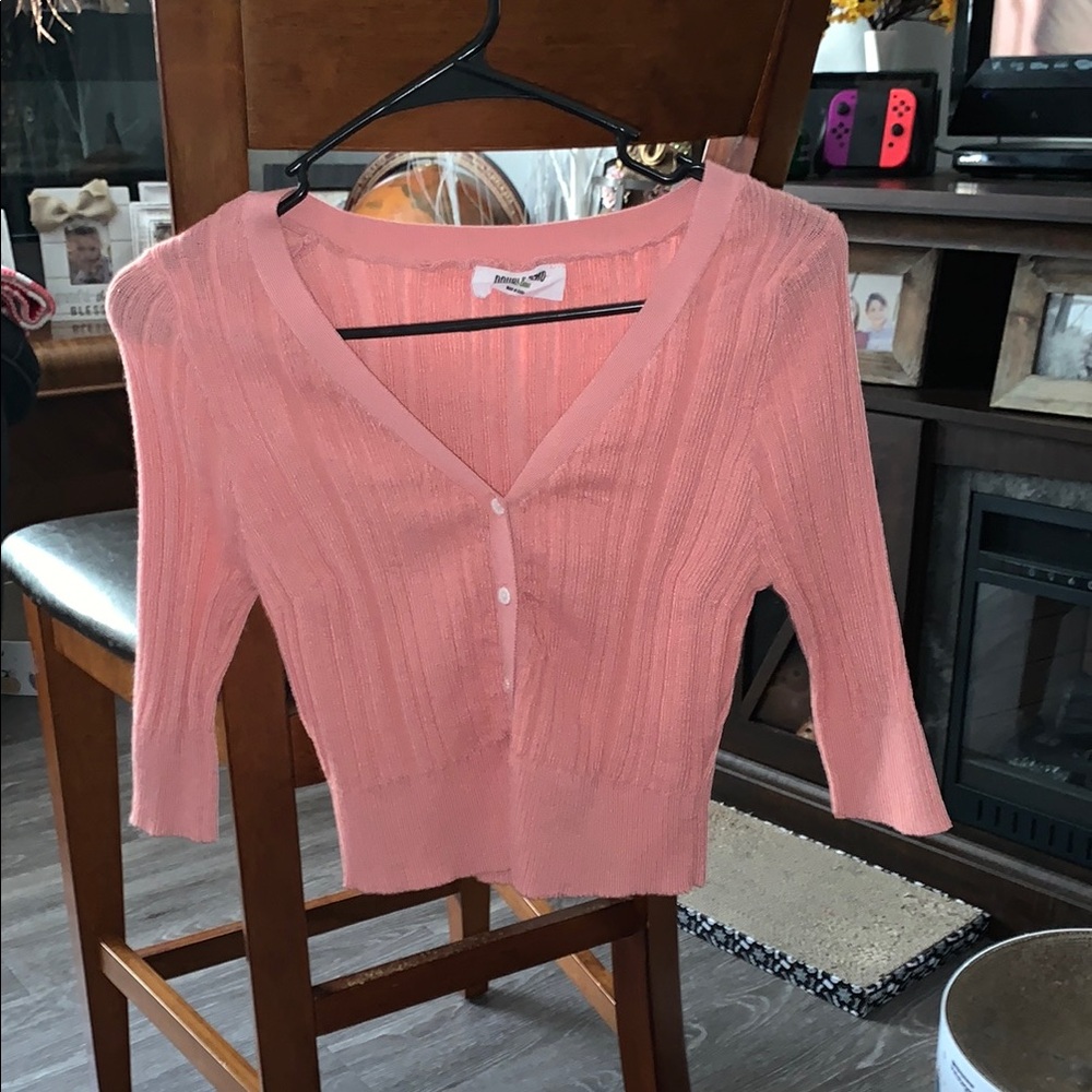 Womens Double Zero Pink V-Neck Button-Up Sweater Size large